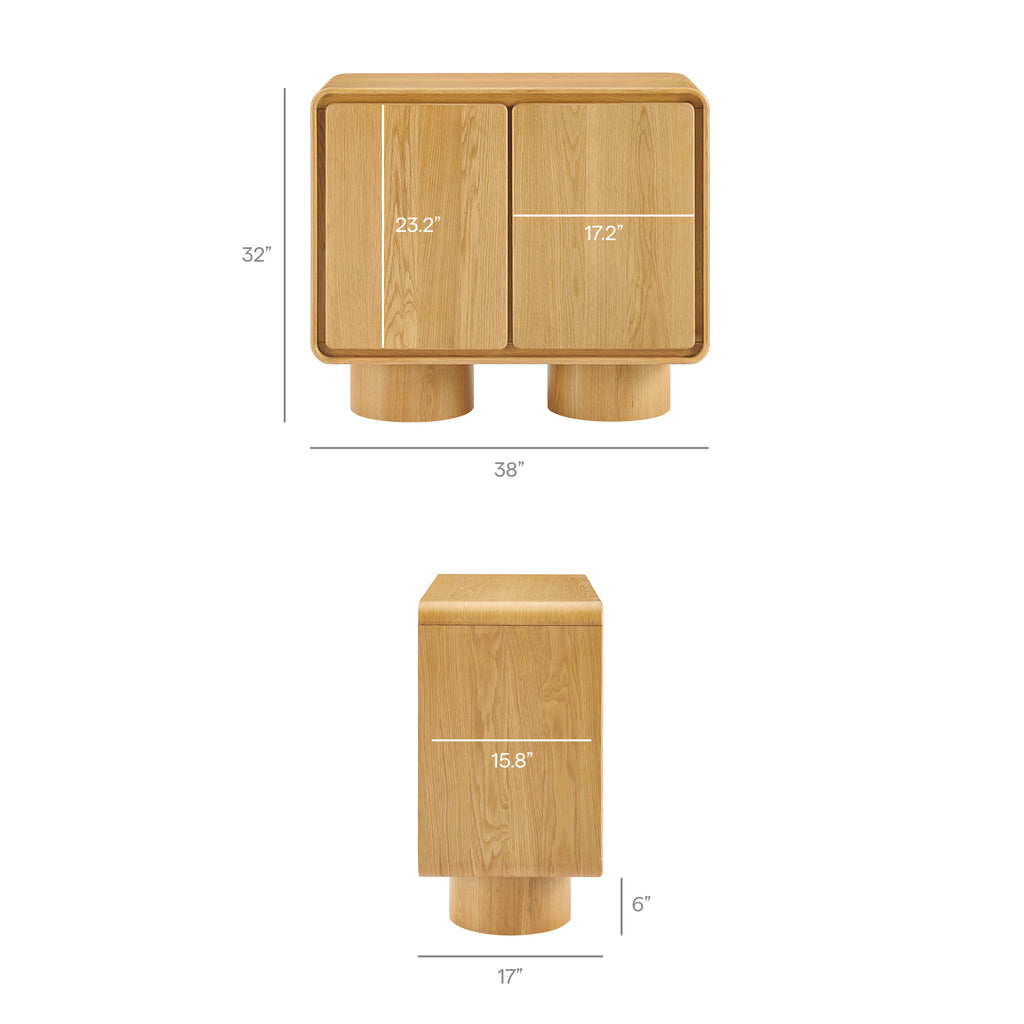 Lumo 2-Door Curved Wood Accent Cabinet - Oak