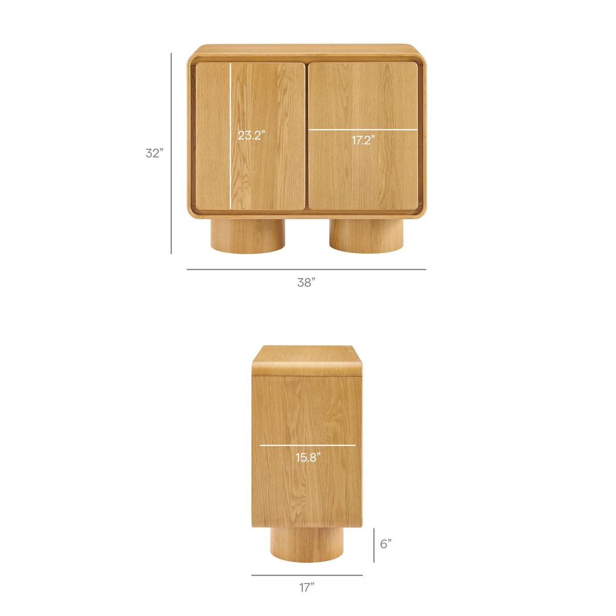 Lumo 2-Door Curved Wood Accent Cabinet - Oak