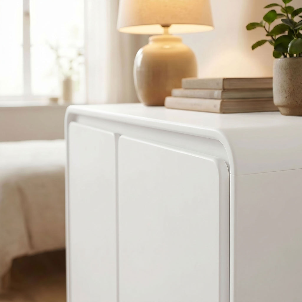 Lumo 2-Door Curved Wood Accent Cabinet - White