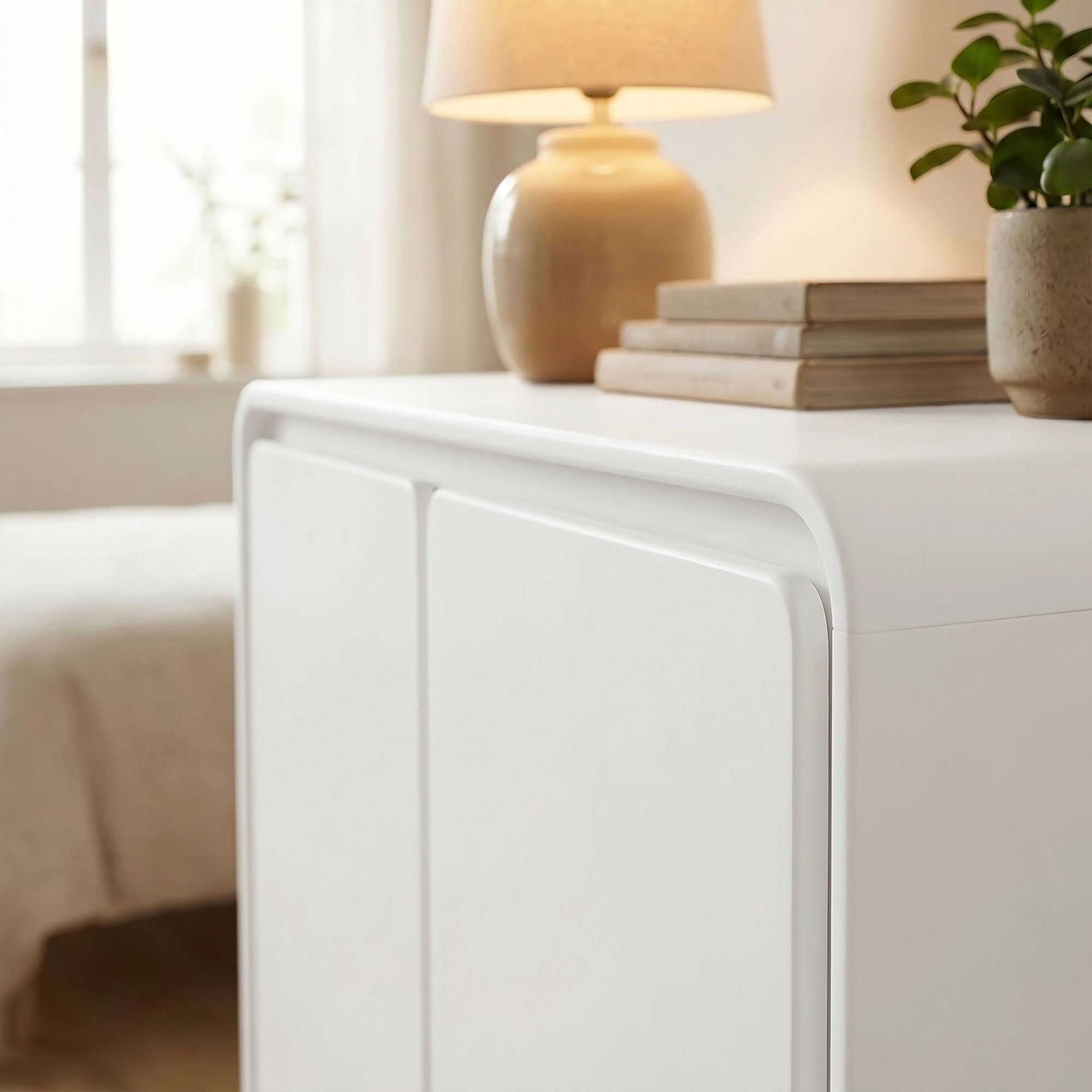 Lumo 2-Door Curved Wood Accent Cabinet - White