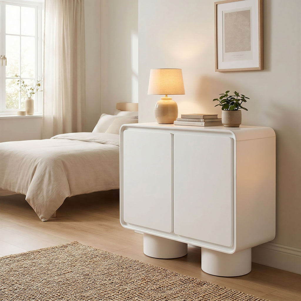 Lumo 2-Door Curved Wood Accent Cabinet - White