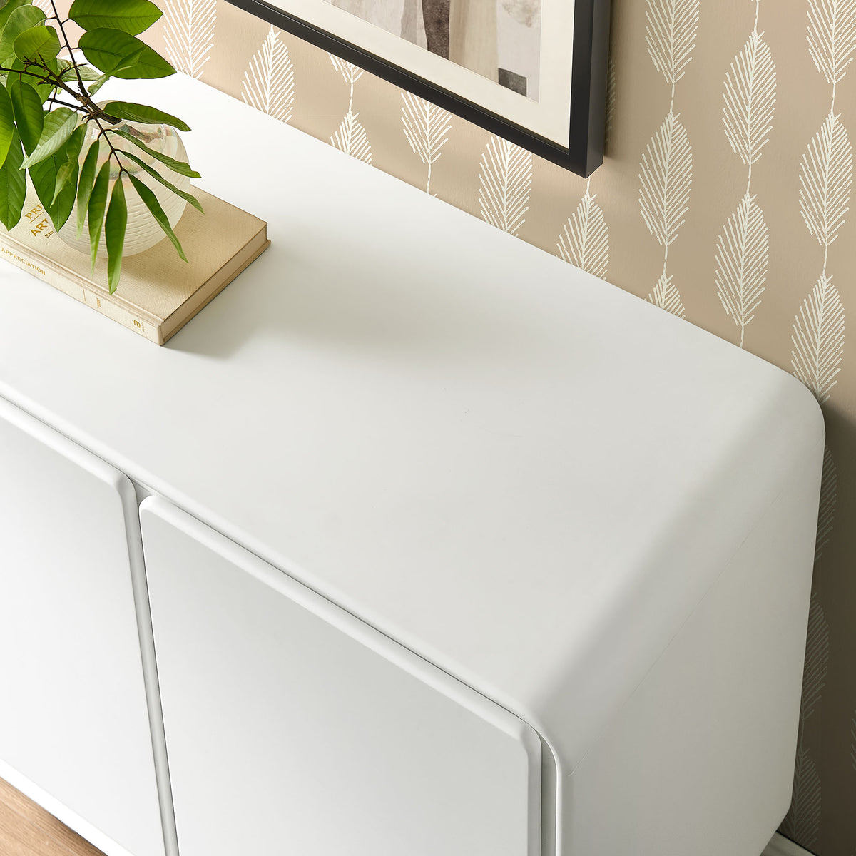 Lumo 2-Door Curved Wood Accent Cabinet - White