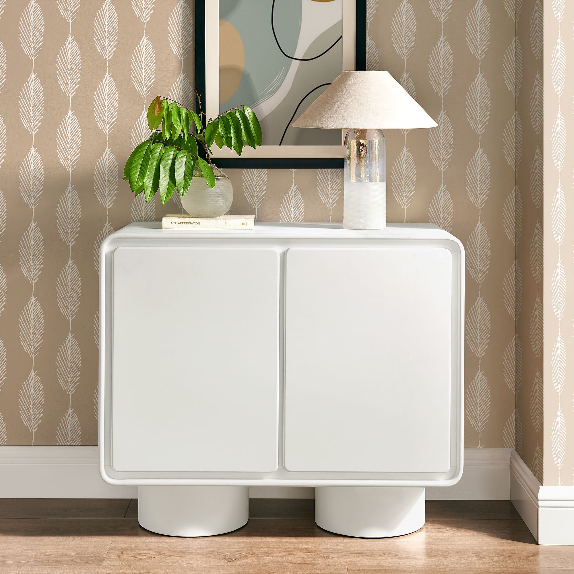 Lumo 2-Door Curved Wood Accent Cabinet - White