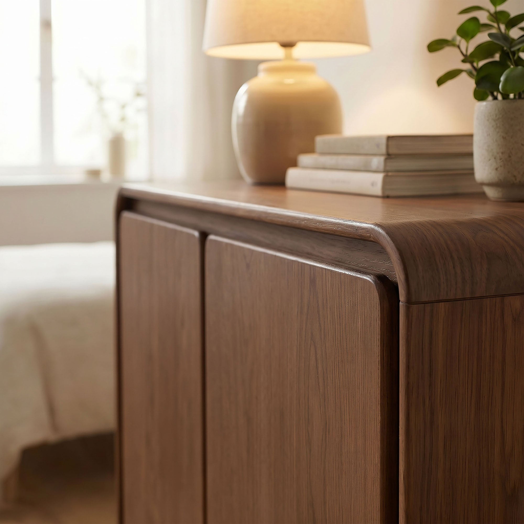 Lumo 2-Door Curved Wood Accent Cabinet - Walnut