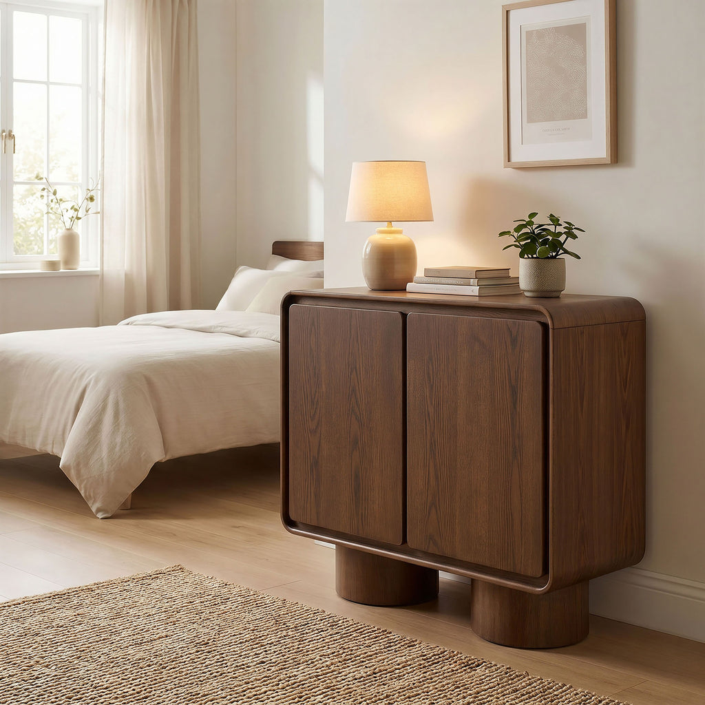 Lumo 2-Door Curved Wood Accent Cabinet - Walnut