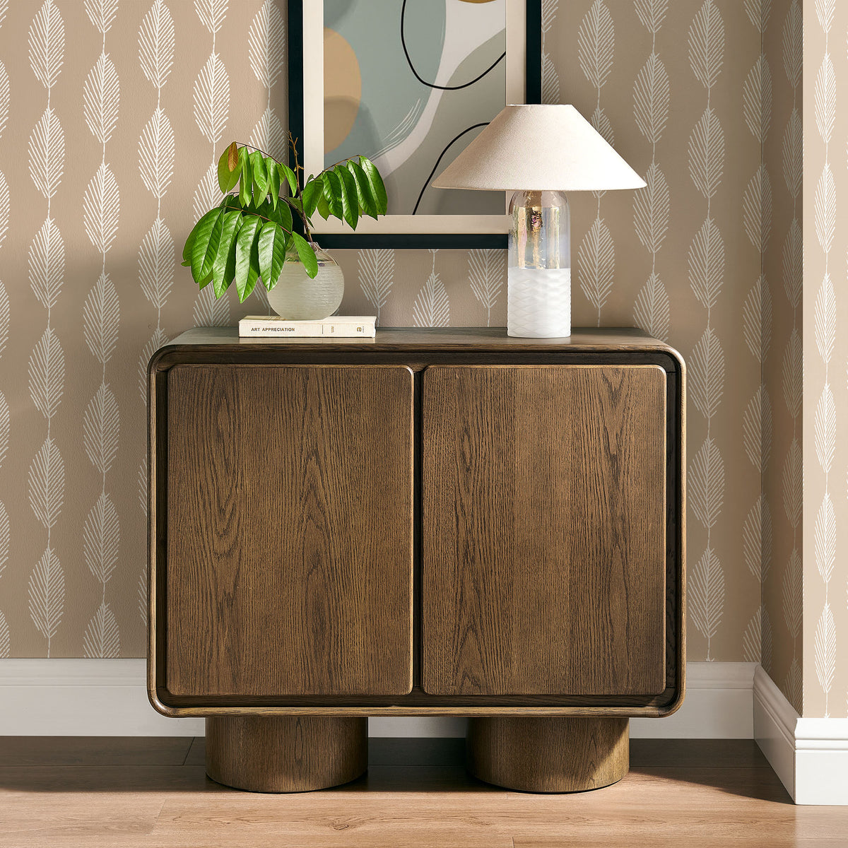 Lumo 2-Door Curved Wood Accent Cabinet - Walnut