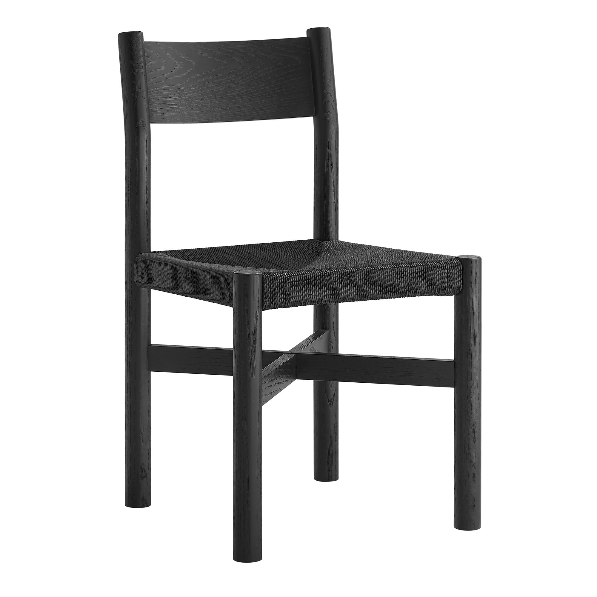 Alvia Oak Wood Dining Side Chair With Woven Seat - Black