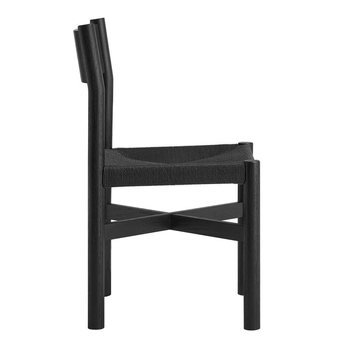 Alvia Oak Wood Dining Side Chair With Woven Seat - Black