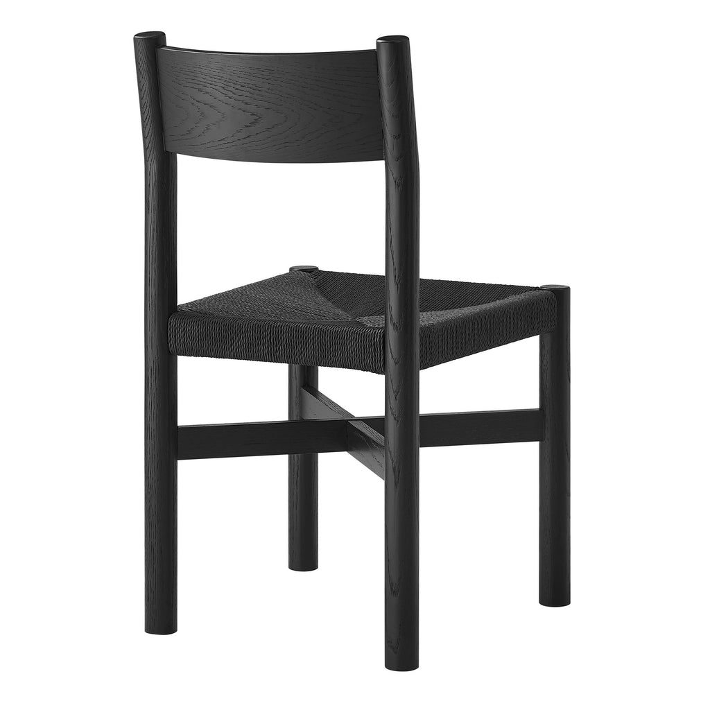 Alvia Oak Wood Dining Side Chair With Woven Seat - Black