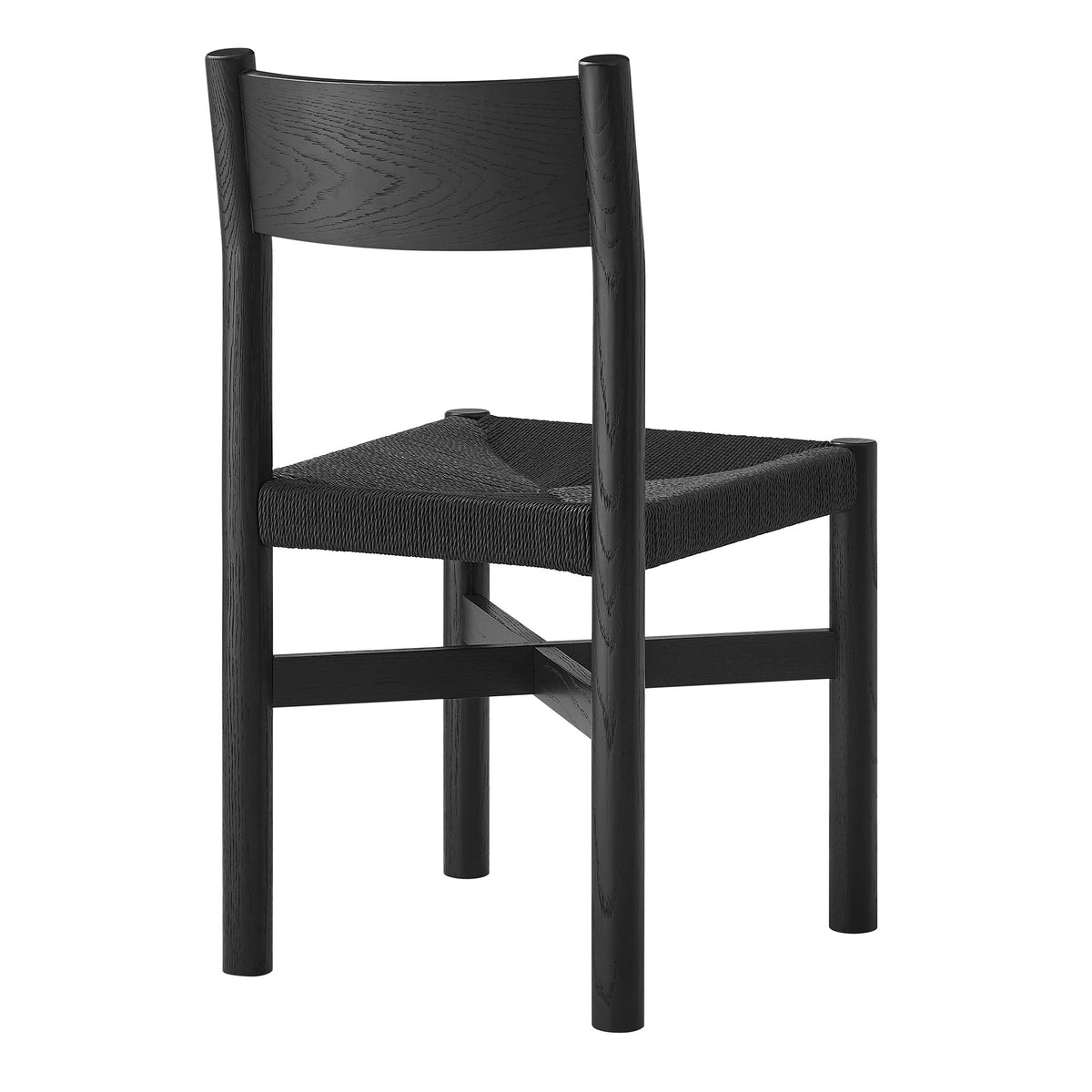 Alvia Oak Wood Dining Side Chair With Woven Seat - Black