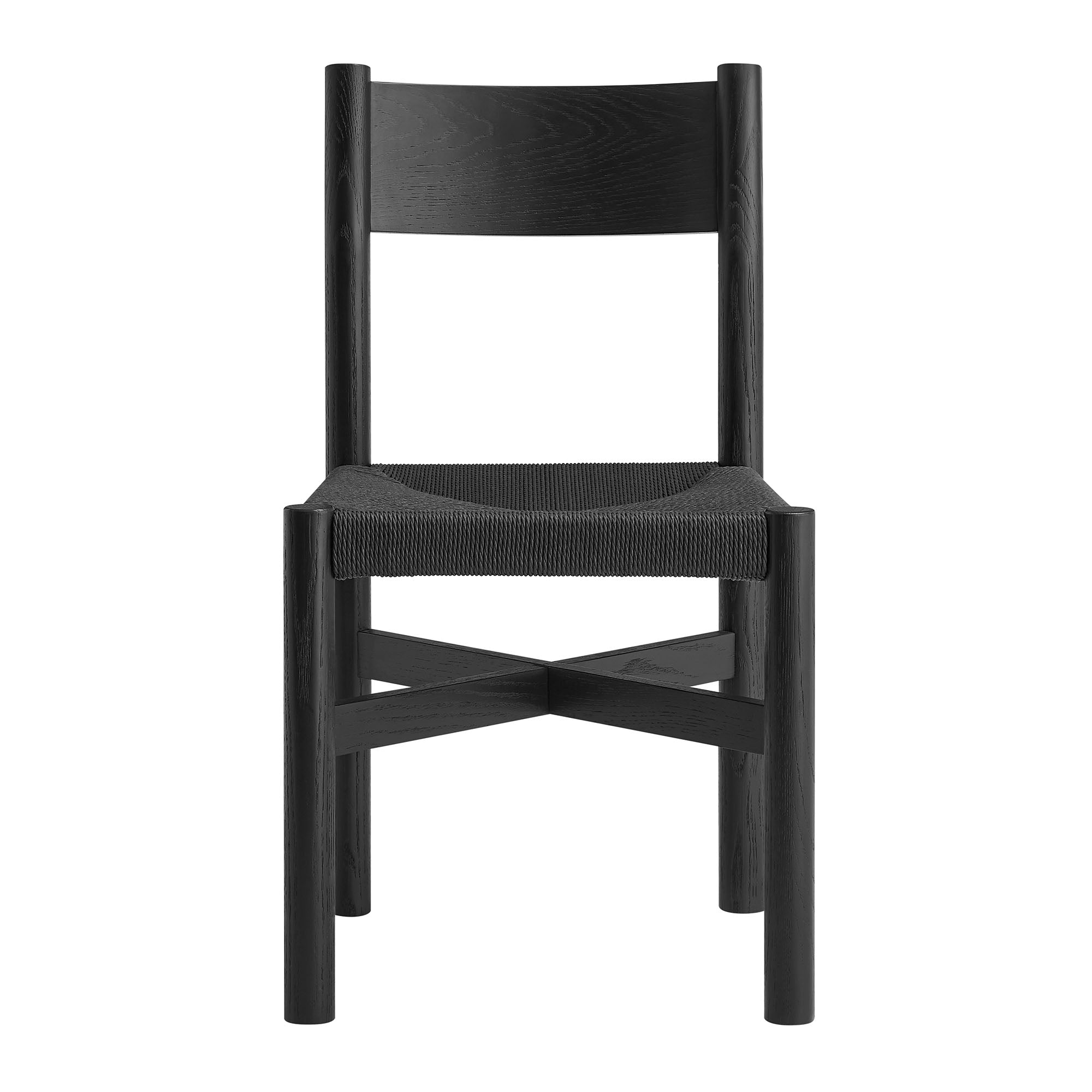 Alvia Oak Wood Dining Side Chair With Woven Seat - Black