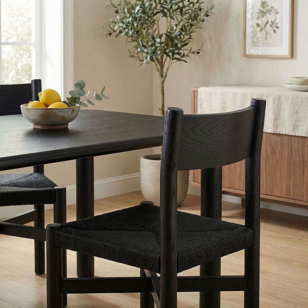 Alvia Oak Wood Dining Side Chair With Woven Seat - Black