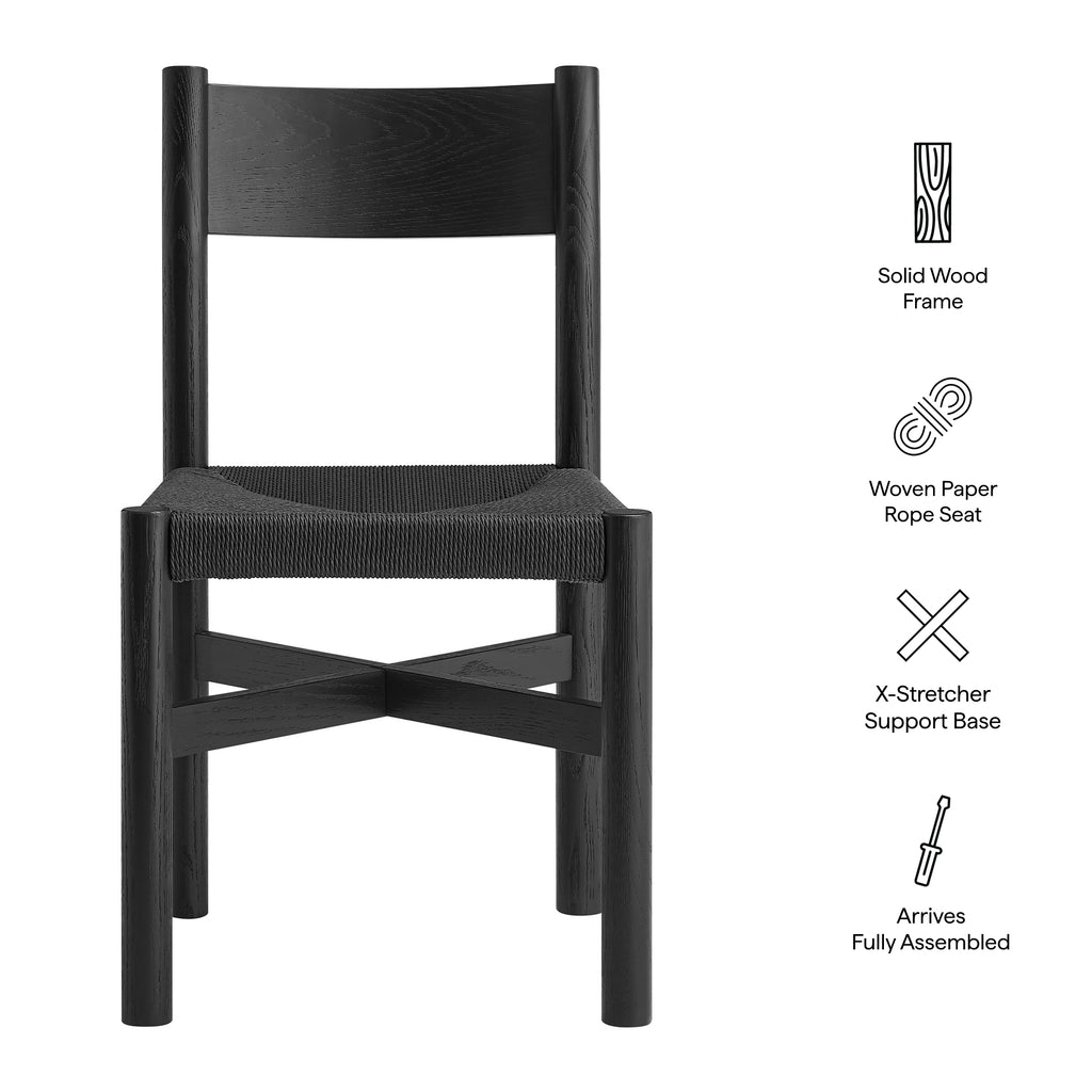 Alvia Oak Wood Dining Side Chair With Woven Seat - Black