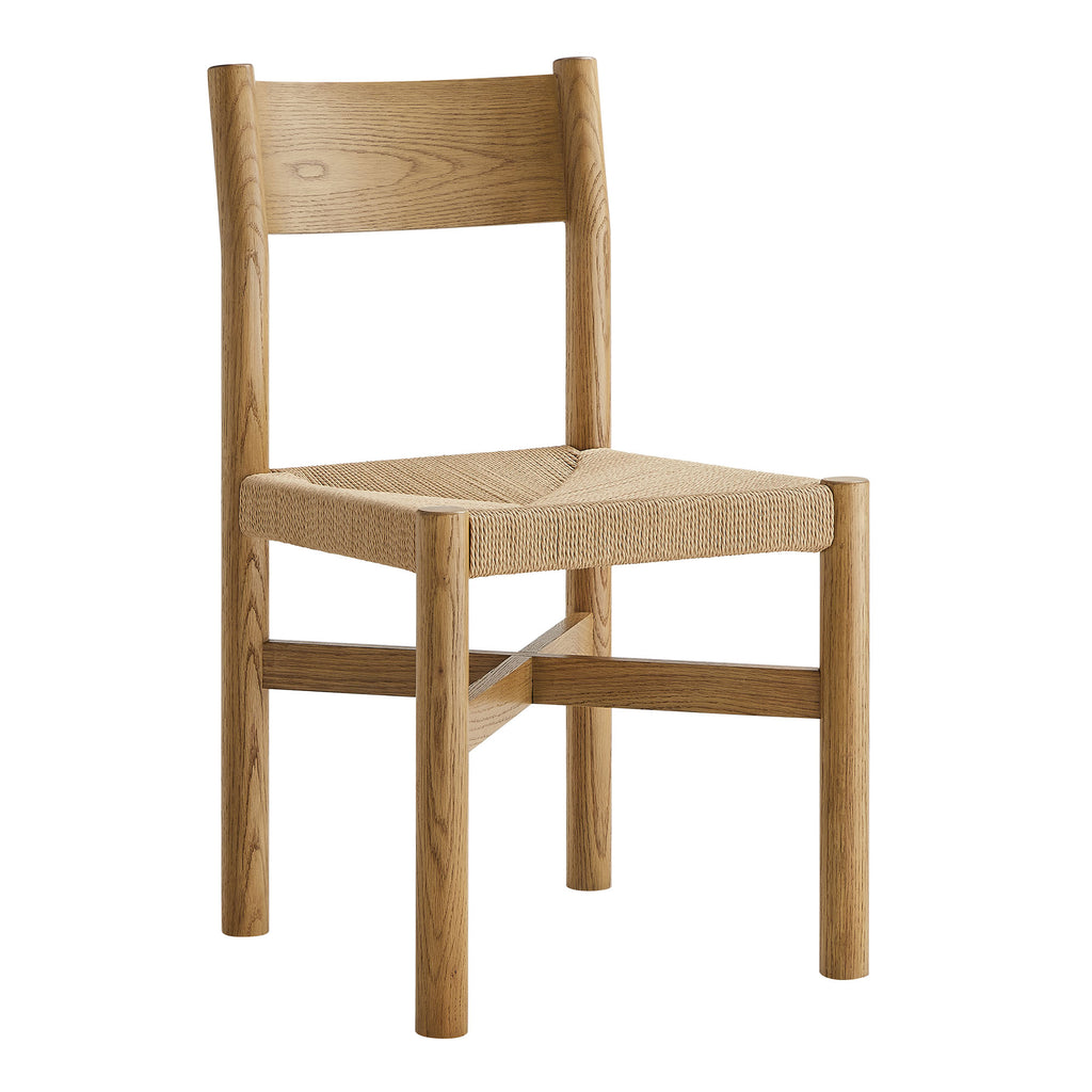 Alvia Oak Wood Dining Side Chair With Woven Seat - Weathered Oak