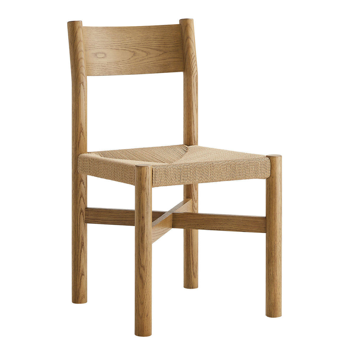 Alvia Oak Wood Dining Side Chair With Woven Seat - Weathered Oak