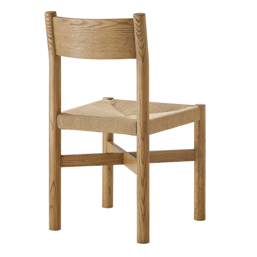 Alvia Oak Wood Dining Side Chair With Woven Seat - Weathered Oak
