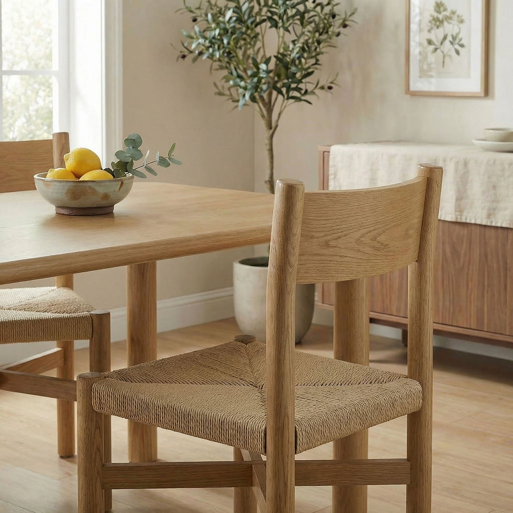 Alvia Oak Wood Dining Side Chair With Woven Seat - Weathered Oak