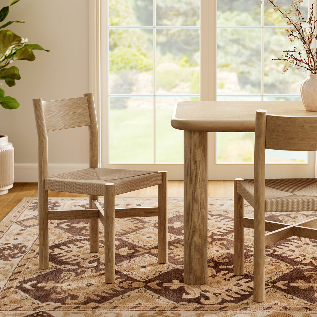 Alvia Oak Wood Dining Side Chair With Woven Seat - Weathered Oak