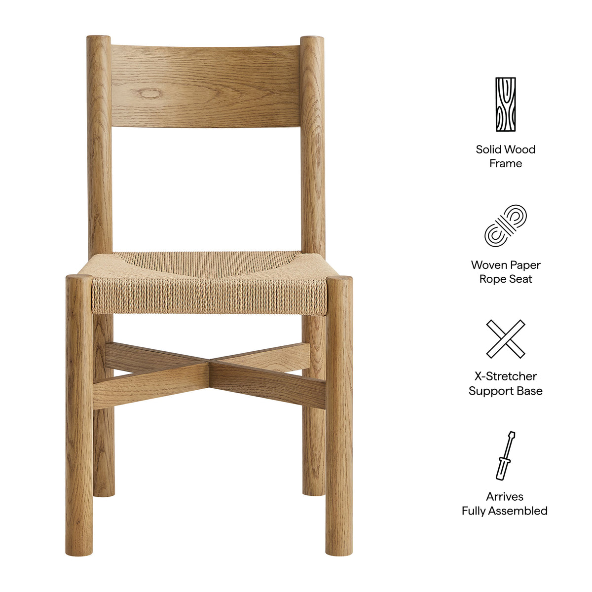 Alvia Oak Wood Dining Side Chair With Woven Seat - Weathered Oak