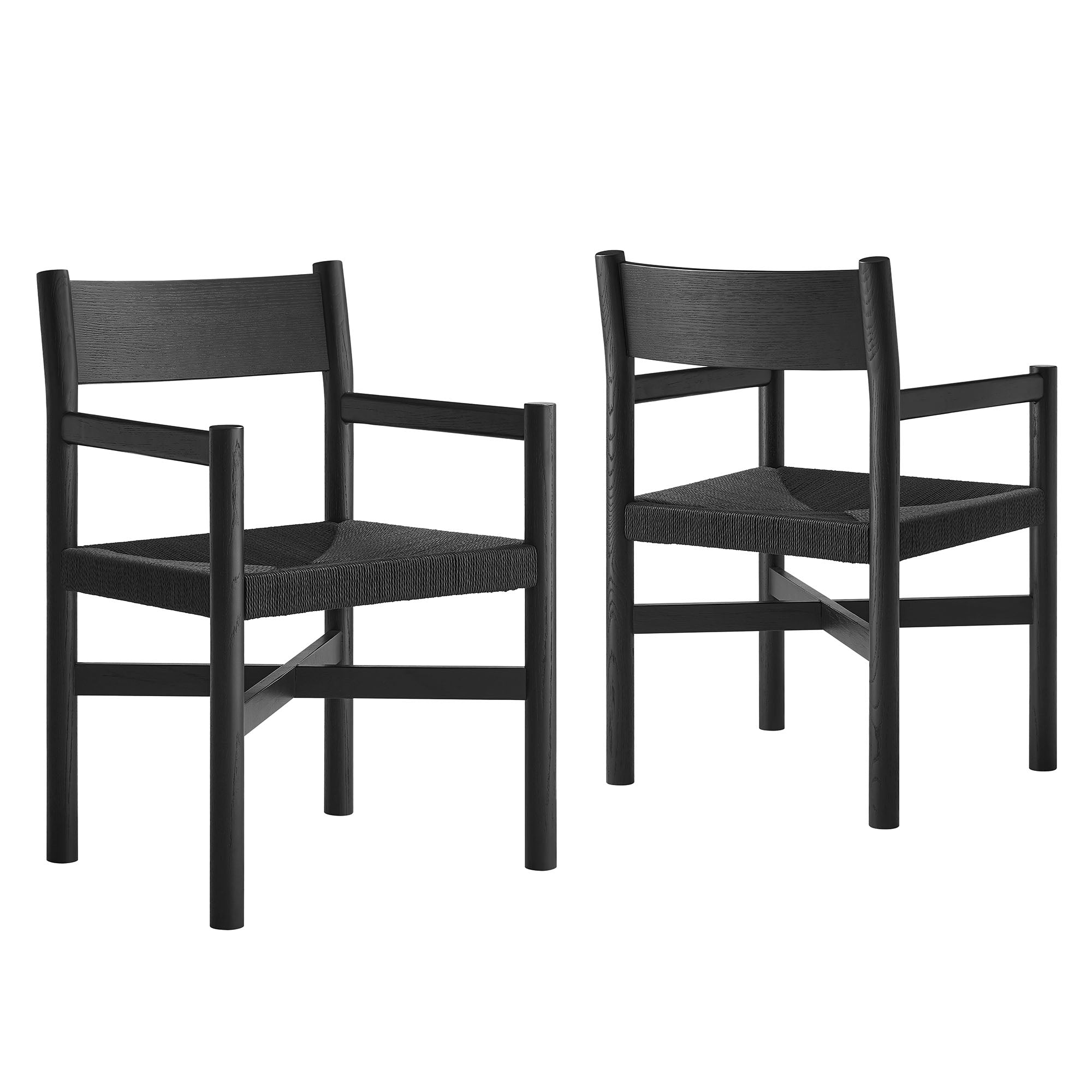 Alvia Oak Wood Dining Armchairs With Woven Seats Set of 2 - Black