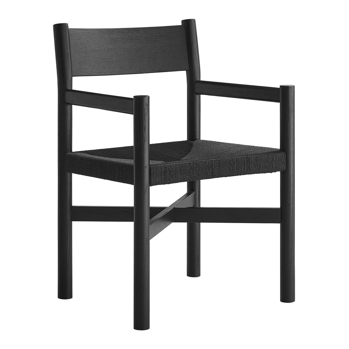 Alvia Oak Wood Dining Armchairs With Woven Seats Set of 2 - Black