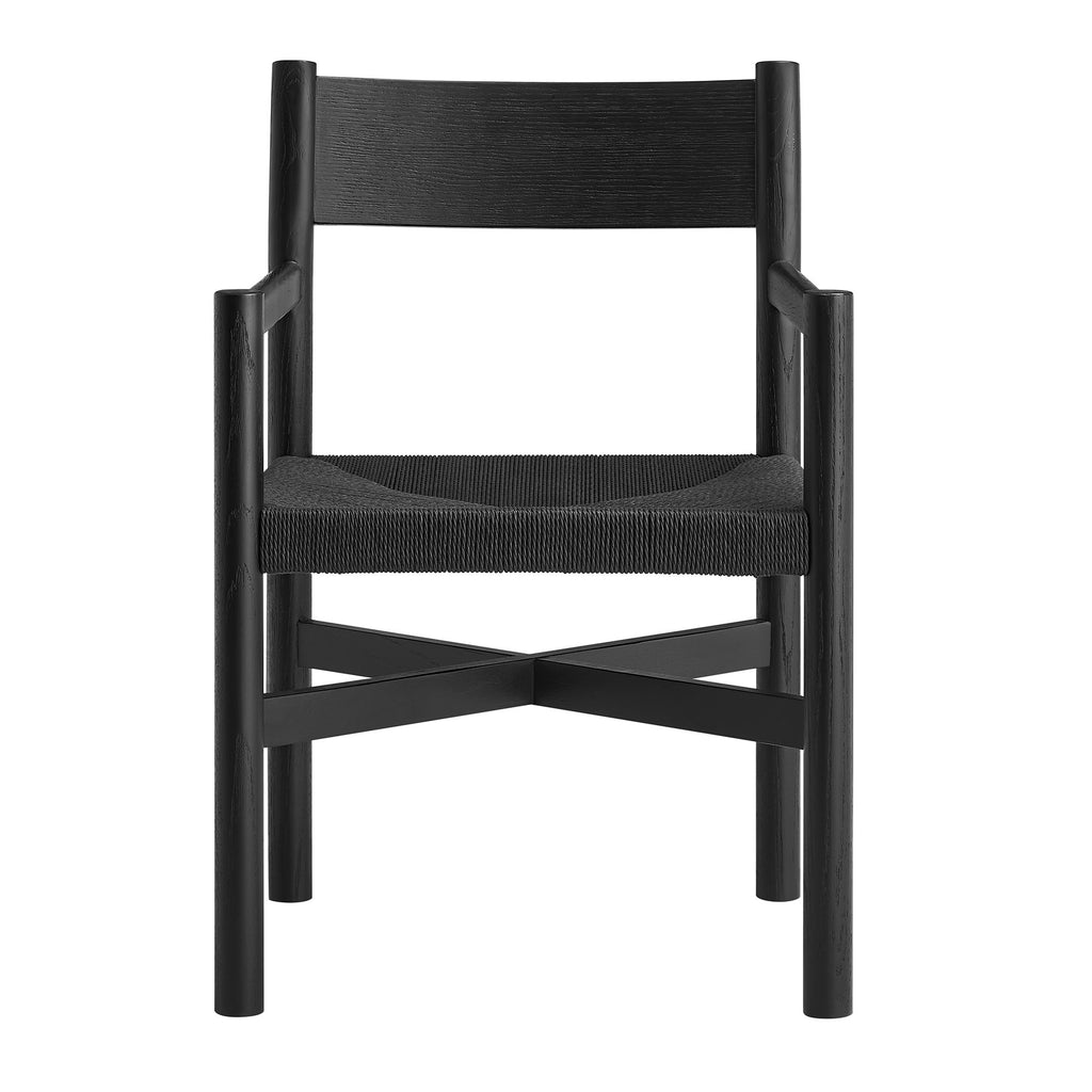 Alvia Oak Wood Dining Armchairs With Woven Seats Set of 2 - Black