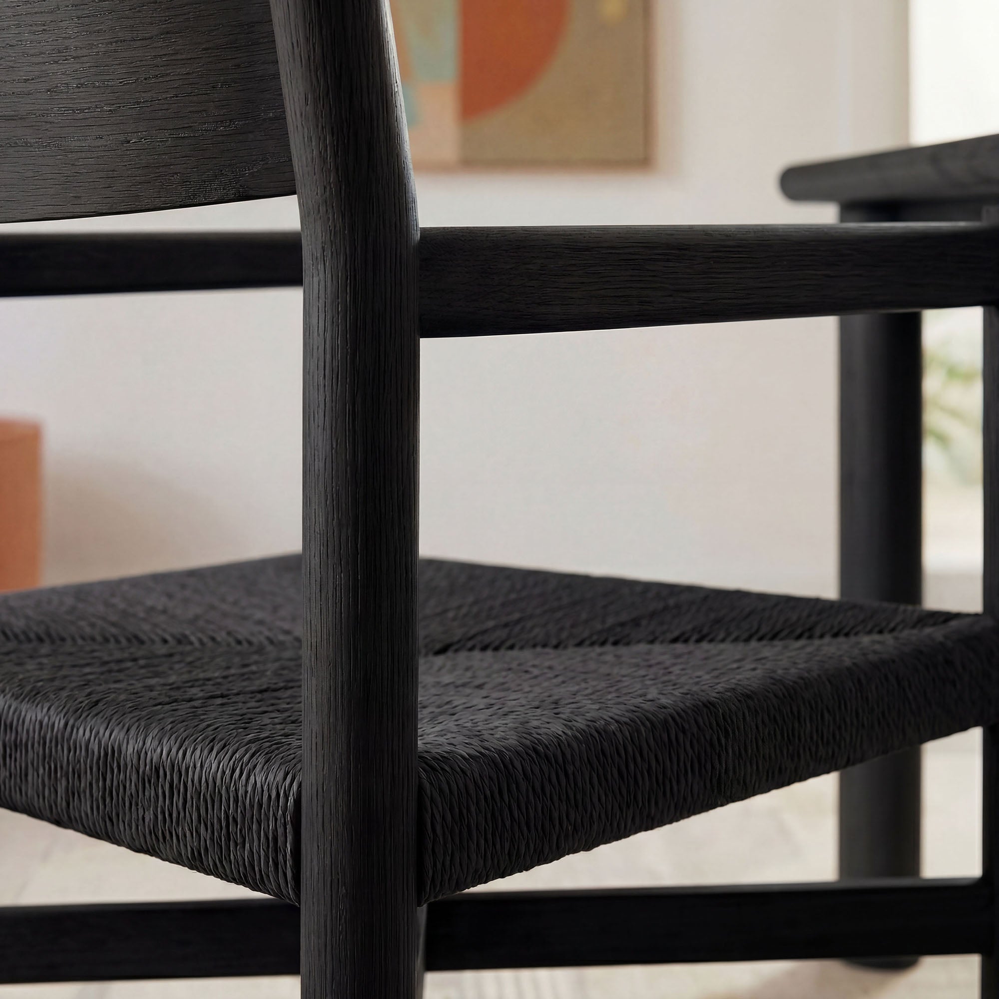 Alvia Oak Wood Dining Armchairs With Woven Seats Set of 2 - Black