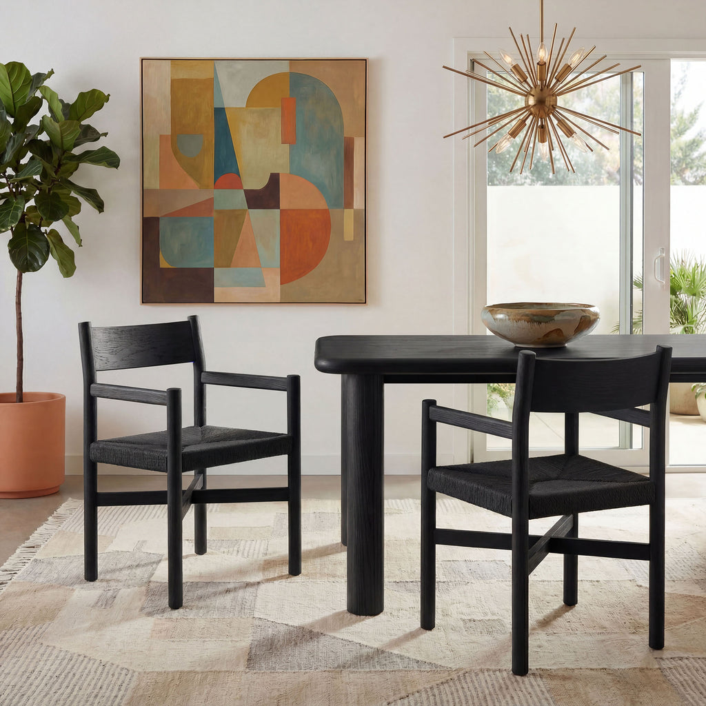 Alvia Oak Wood Dining Armchairs With Woven Seats Set of 2 - Black