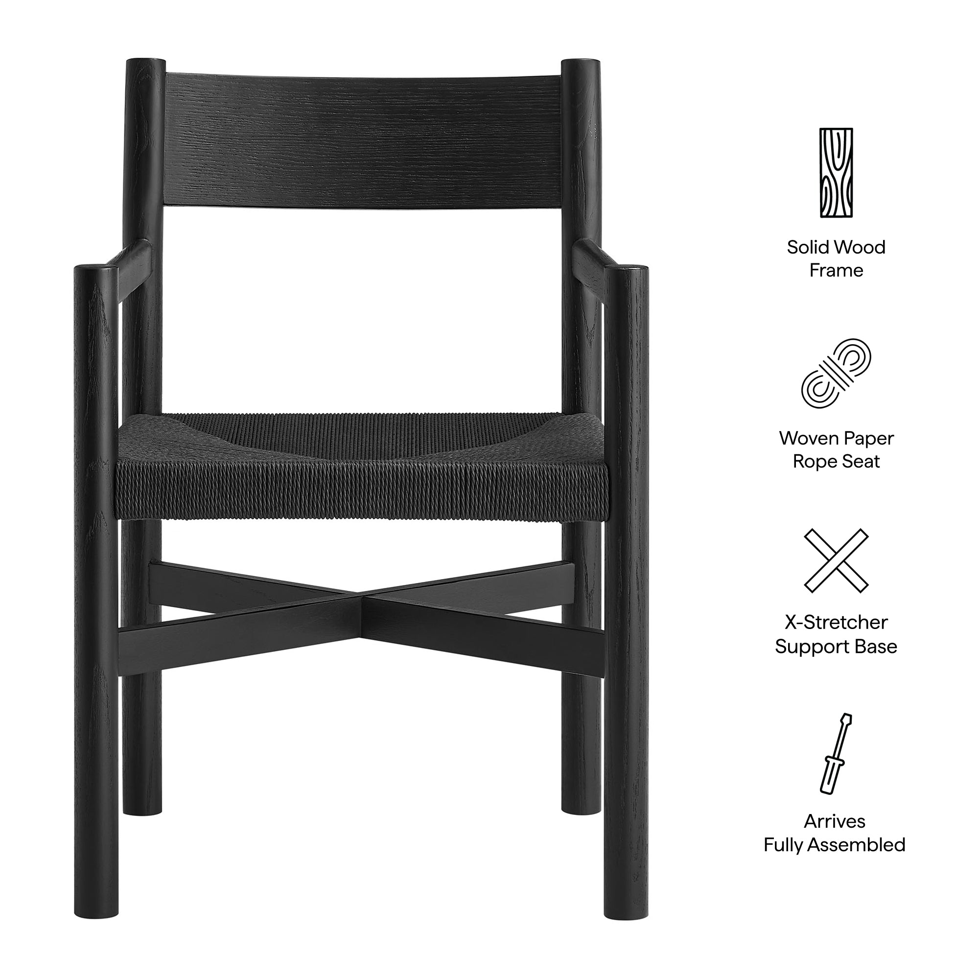 Alvia Oak Wood Dining Armchairs With Woven Seats Set of 2 - Black