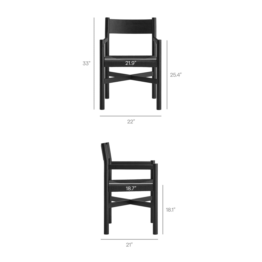Alvia Oak Wood Dining Armchairs With Woven Seats Set of 2 - Black