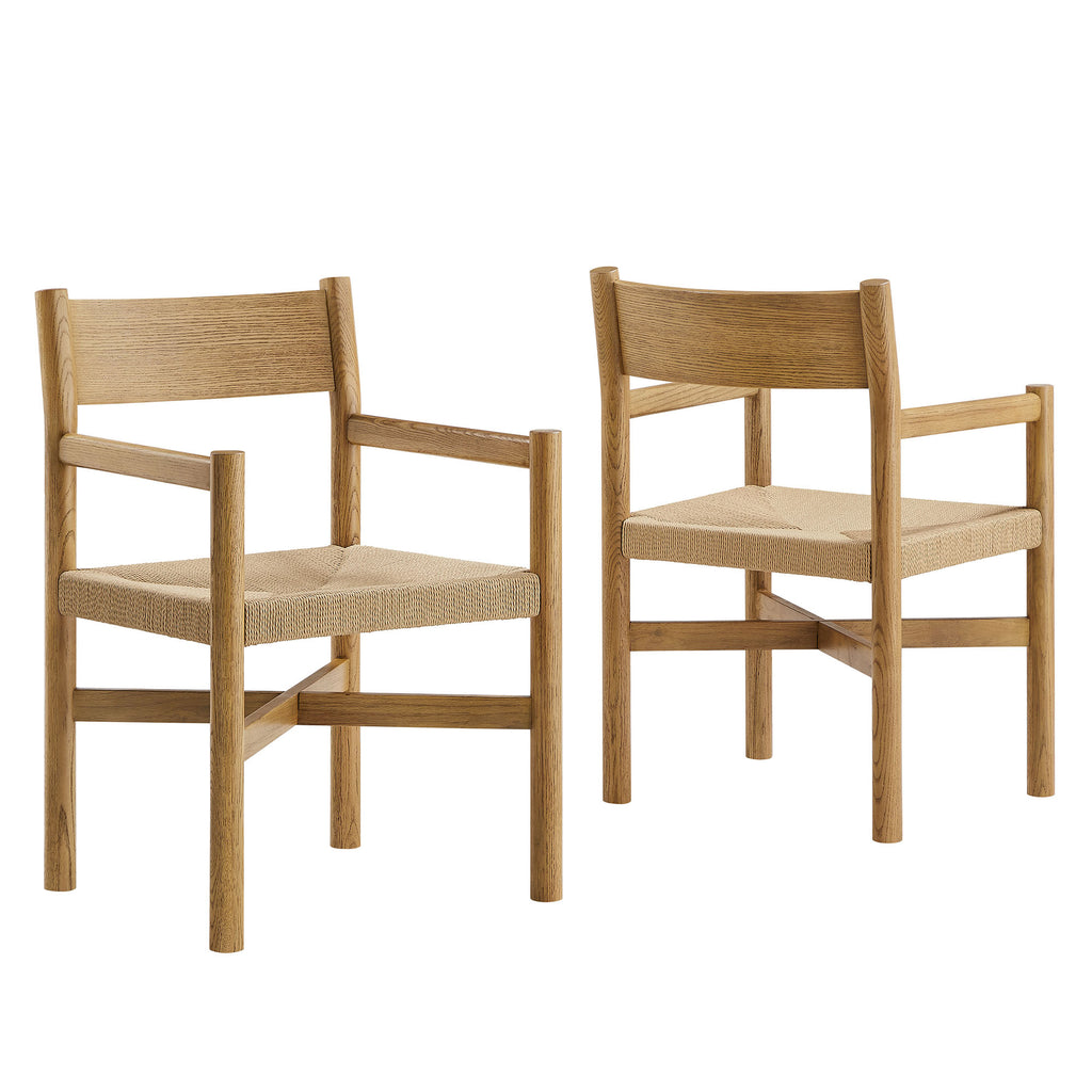 Alvia Oak Wood Dining Armchairs With Woven Seats Set of 2 - Weathered Oak