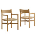 Alvia Oak Wood Dining Armchairs With Woven Seats Set of 2 - Weathered Oak