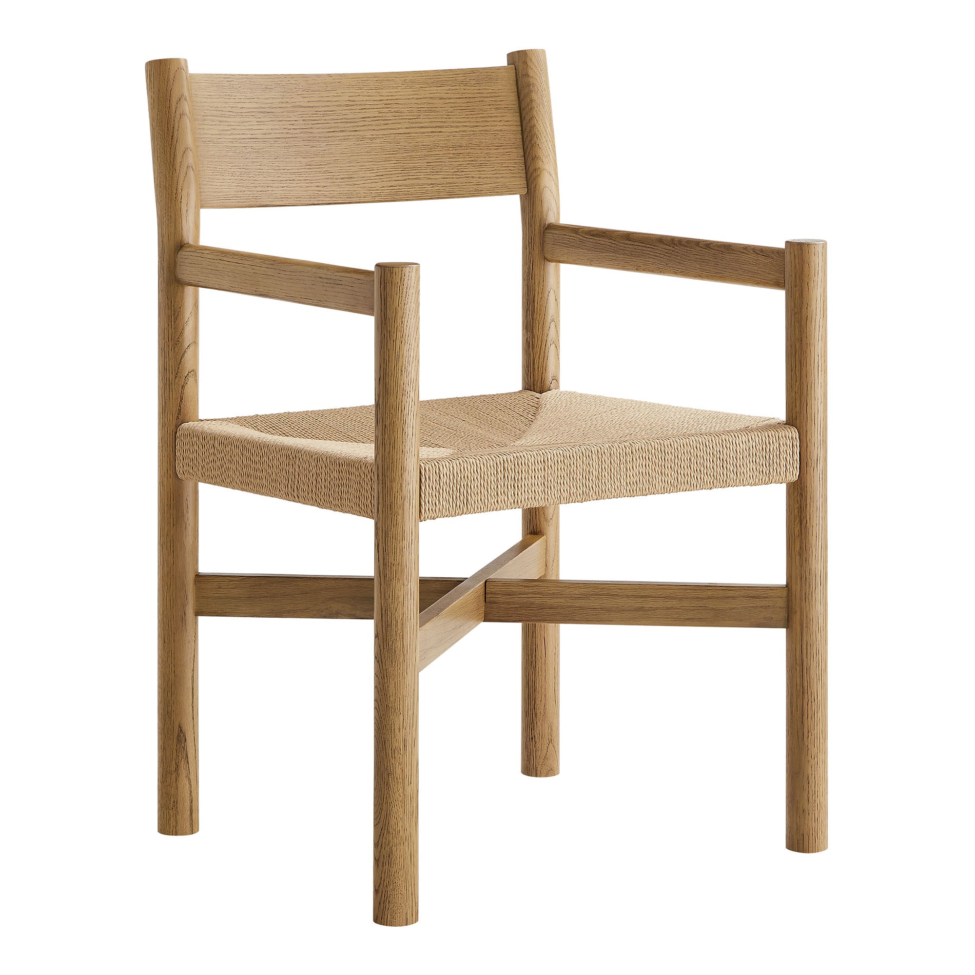 Alvia Oak Wood Dining Armchairs With Woven Seats Set of 2 - Weathered Oak