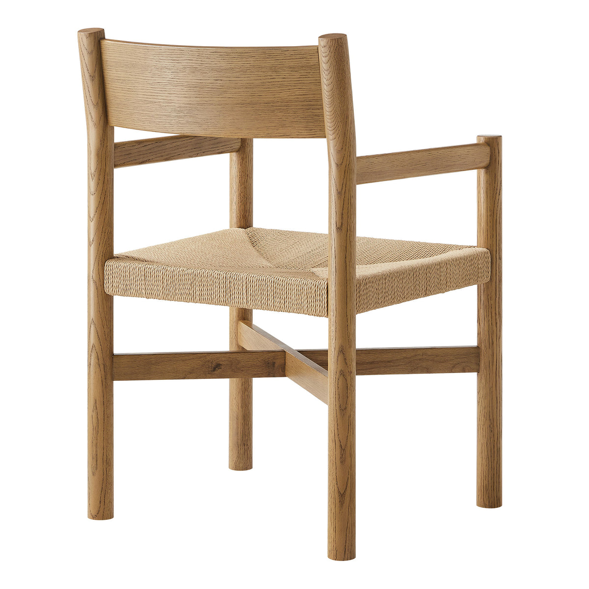 Alvia Oak Wood Dining Armchairs With Woven Seats Set of 2 - Weathered Oak