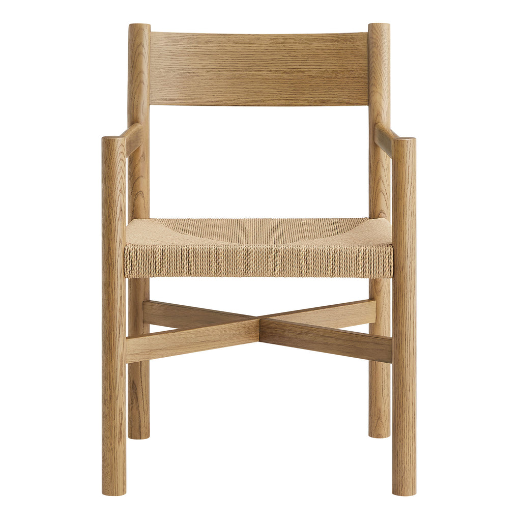 Alvia Oak Wood Dining Armchairs With Woven Seats Set of 2 - Weathered Oak