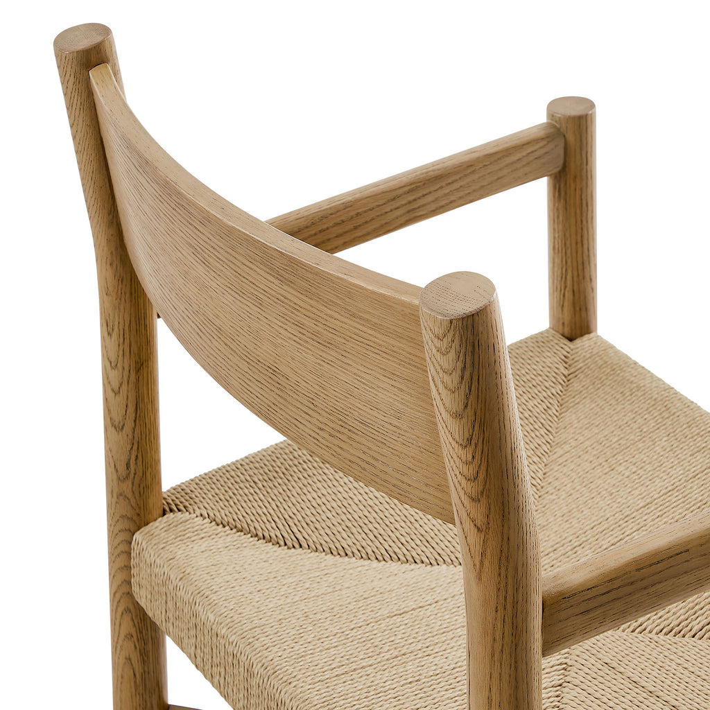 Alvia Oak Wood Dining Armchairs With Woven Seats Set of 2 - Weathered Oak