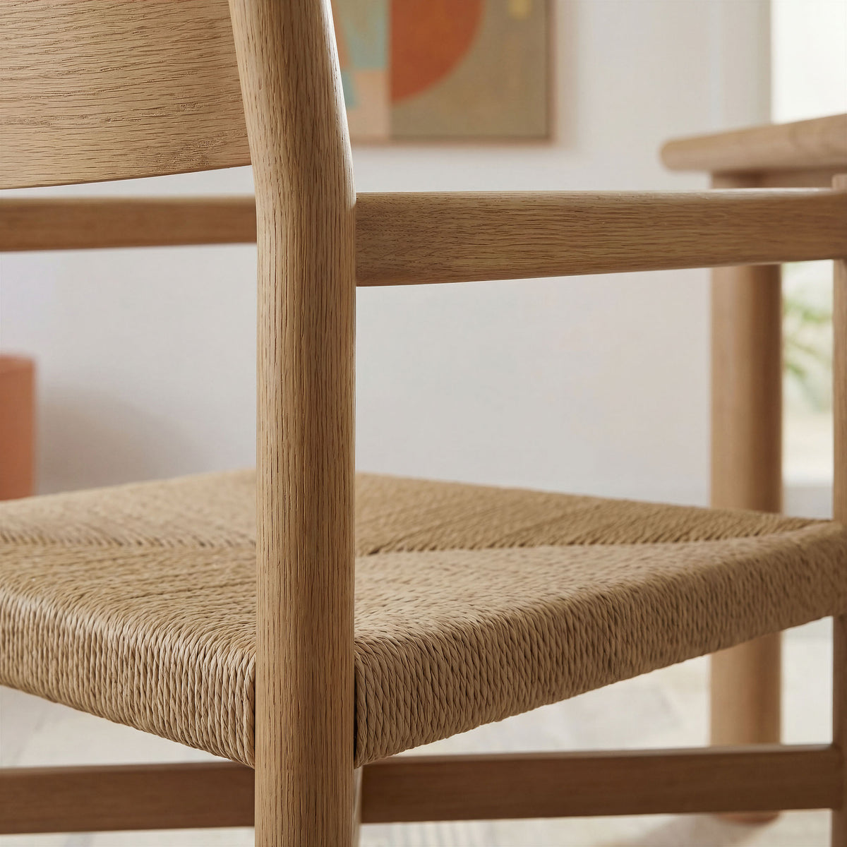 Alvia Oak Wood Dining Armchairs With Woven Seats Set of 2 - Weathered Oak