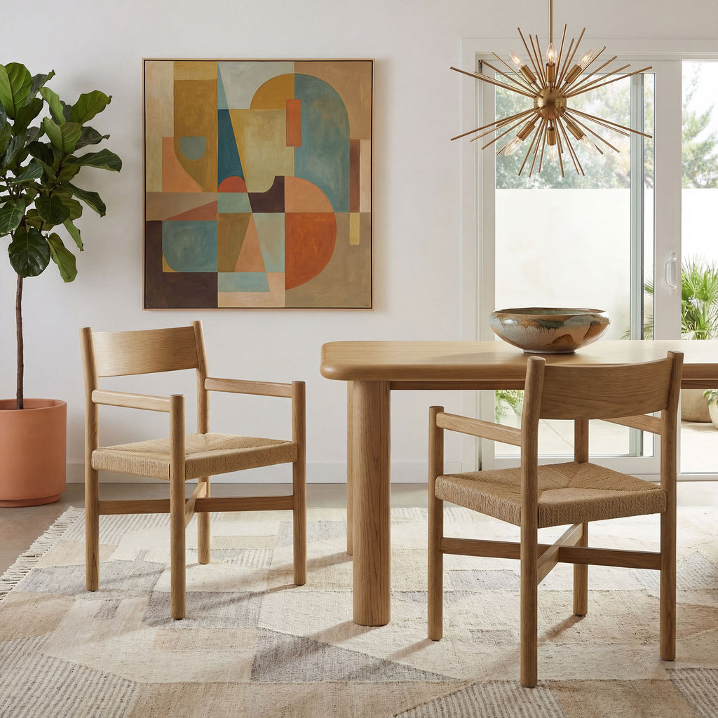 Alvia Oak Wood Dining Armchairs With Woven Seats Set of 2 - Weathered Oak
