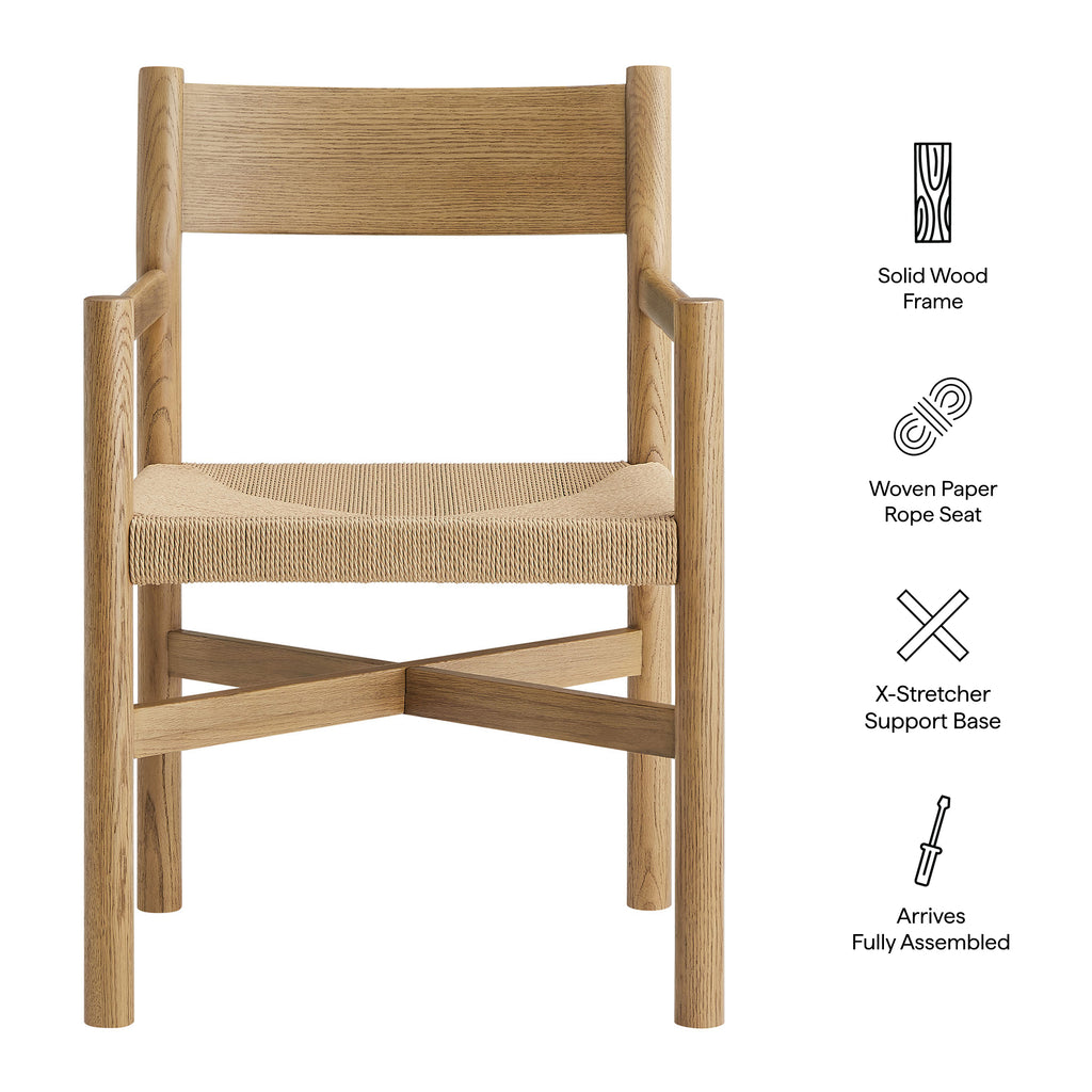 Alvia Oak Wood Dining Armchairs With Woven Seats Set of 2 - Weathered Oak