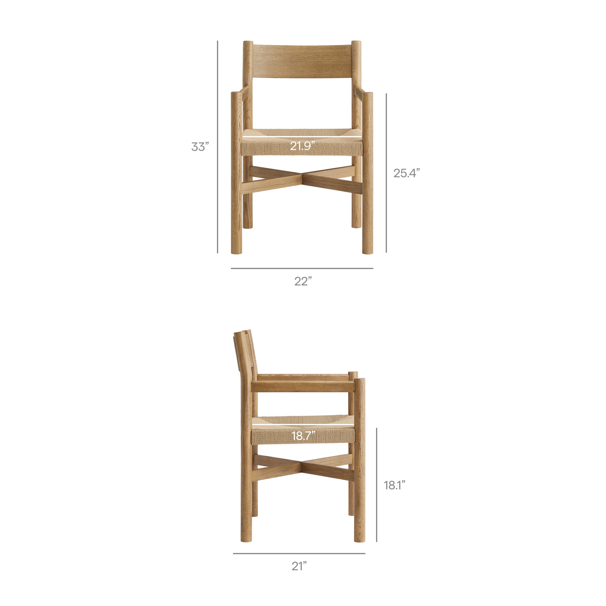 Alvia Oak Wood Dining Armchairs With Woven Seats Set of 2 - Weathered Oak