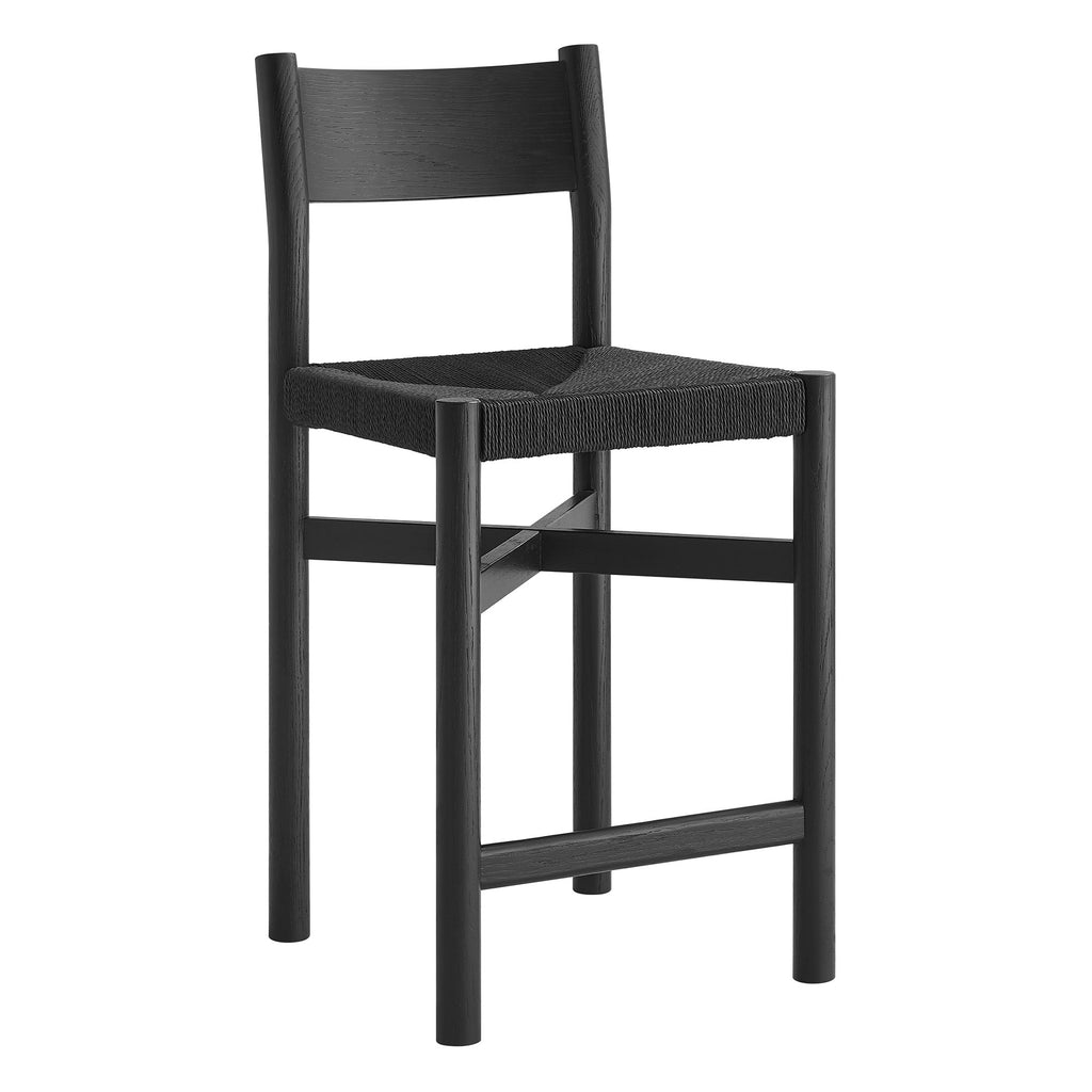 Alvia Oak Wood Counter Stools With Woven Seats Set of 2 - Black