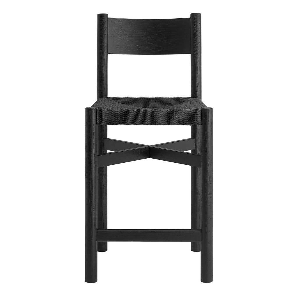 Alvia Oak Wood Counter Stools With Woven Seats Set of 2 - Black