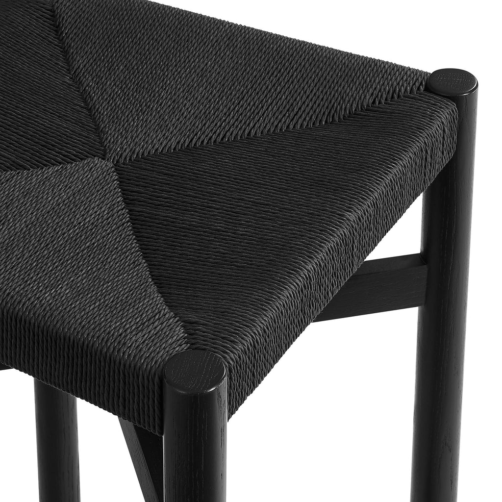 Alvia Oak Wood Counter Stools With Woven Seats Set of 2 - Black