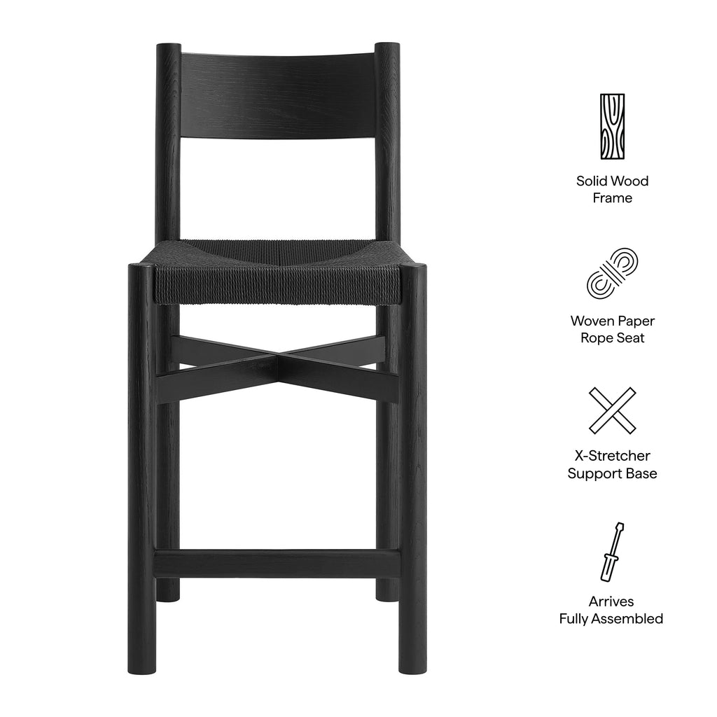 Alvia Oak Wood Counter Stools With Woven Seats Set of 2 - Black