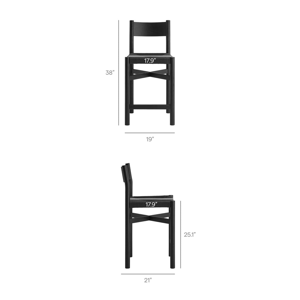 Alvia Oak Wood Counter Stools With Woven Seats Set of 2 - Black