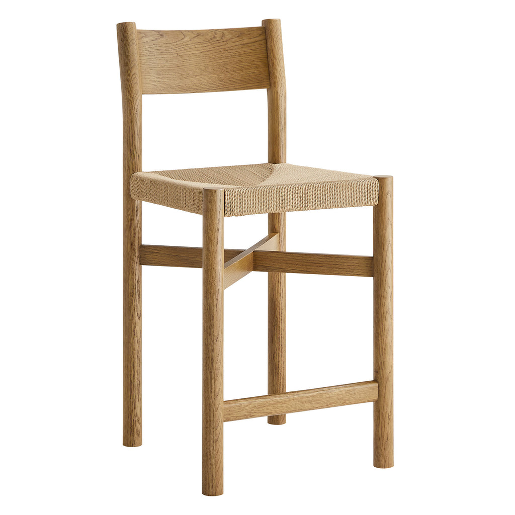 Alvia Oak Wood Counter Stools With Woven Seats Set of 2 - Weathered Oak