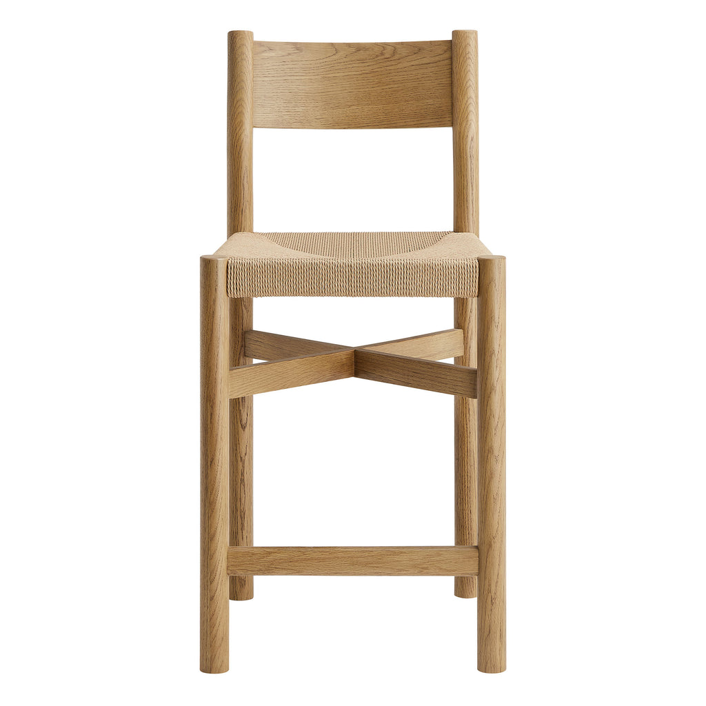 Alvia Oak Wood Counter Stools With Woven Seats Set of 2 - Weathered Oak