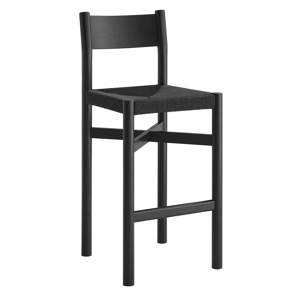 Alvia Oak Wood Bar Stools With Woven Seats Set of 2 - Black