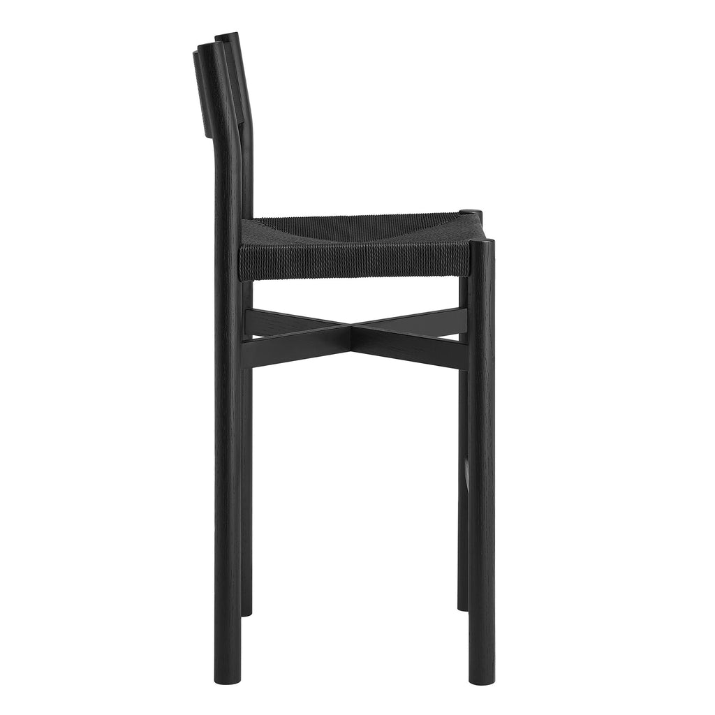 Alvia Oak Wood Bar Stools With Woven Seats Set of 2 - Black