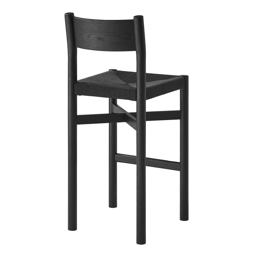 Alvia Oak Wood Bar Stools With Woven Seats Set of 2 - Black